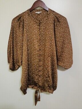 Puff Sleeve Top Women S Brown Polka Dot Bubble Print Satin Feel Oversided Easel